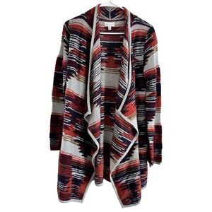 Lucky Brand Aztec Print Drape Cardigan Sweater‎ Waterfall Multicolor Women's S